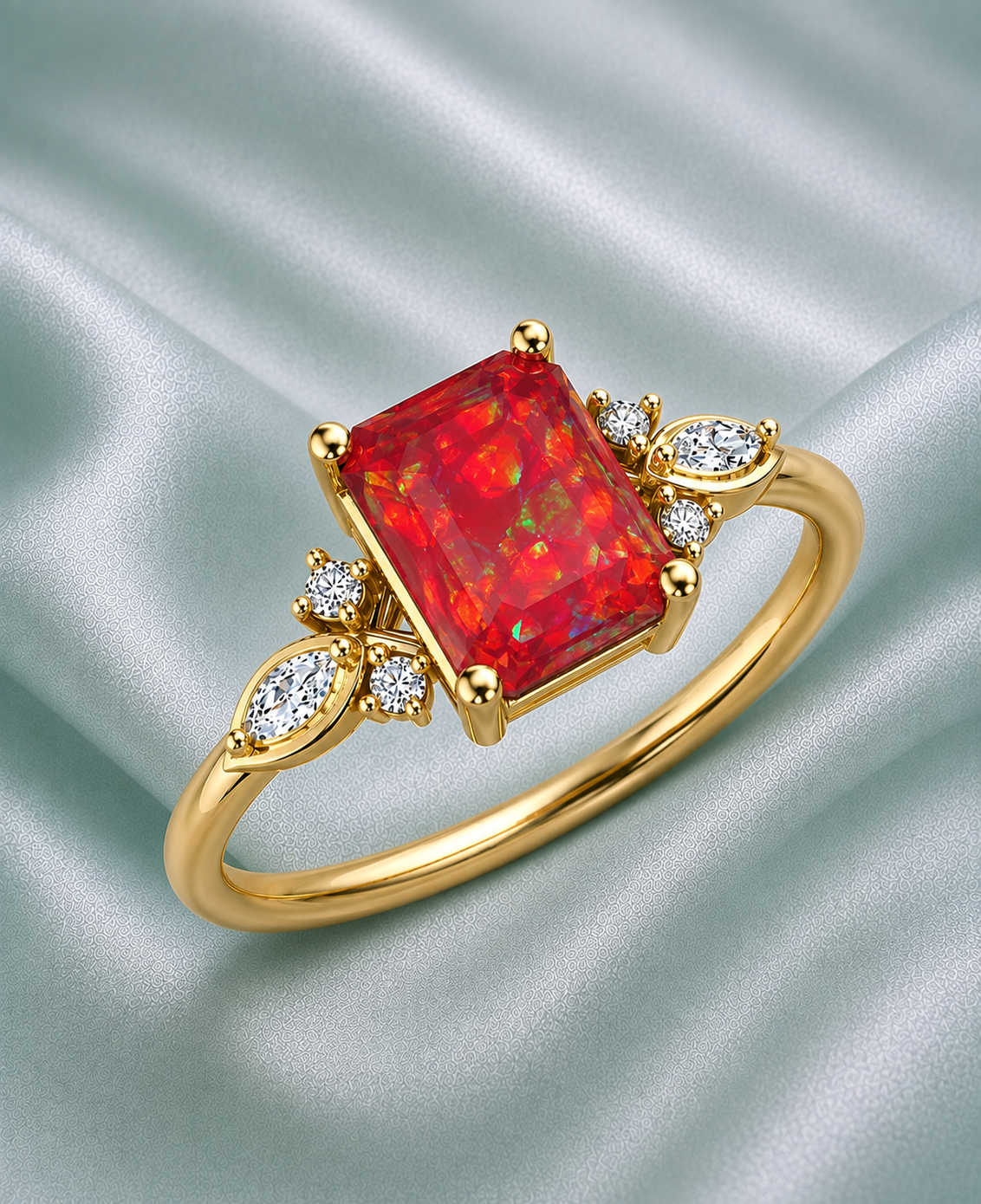 Opulent Gold Ring on Seafoam Satin
